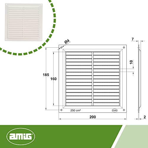 Miniatura 5 de Amig - Rejilla Cuadrada De Plástico Con Mosquitera- Rejillas De Ventilación Para Salida De Aire - Adecuado Para Techo De Cocina Y Baño - Medidas: 200 X 200 Mm - Color: Blanco