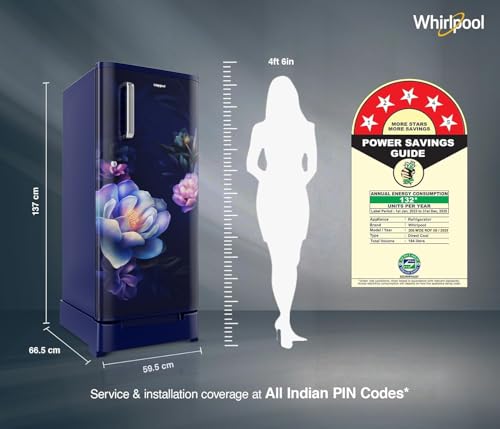 Image of Whirlpool 184 L 5 Star Direct-Cool Single Door Refrigerator with Intellisense Inverter Compressor (205 WDE ROY 5S INV SAPPHIRE SERENA -Z1)