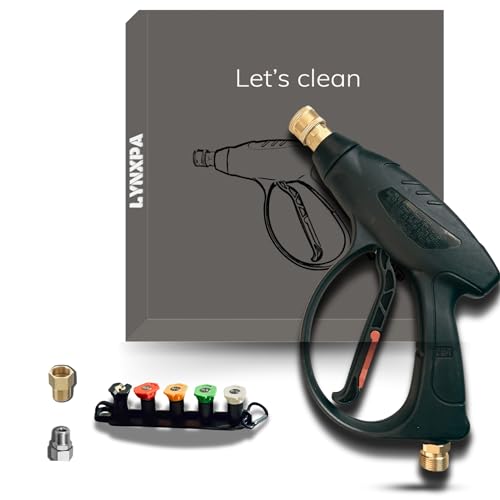 Agile Pa Short Swivel Pressure Washer Gun, 3600 PSI, 1/4″ Quick Connector Outlet, M22-14mm Inlet, Adapters for M22-15mm and 3/8″ Quick Connect Inlet. Power Washer Gun for Car, Boat and Home Cleaning