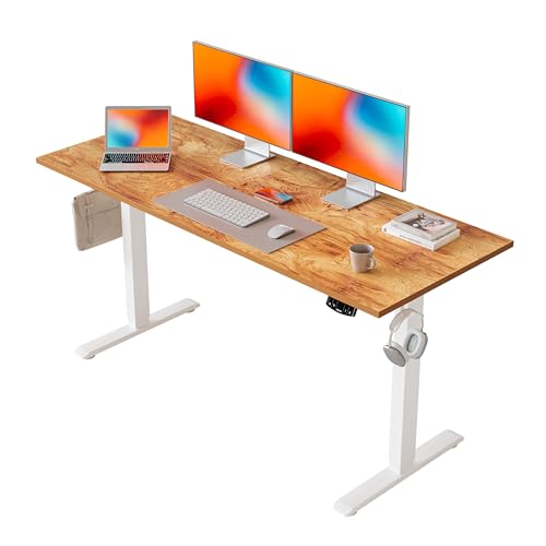 Agilestic Electric Standing Desk, 140 x 60 cm Height Adjustable Sit Stand Desks with Splice Board and Memory Smart Pannel, Home Office Desk, Light Brown option