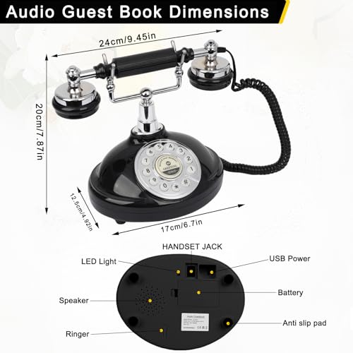 Image of Audio Guest Book Wedding Phone, Record Customized Audio Message with Guest Book Retro Phone Audio GuestBook for Wedding Birthday Party Confession (Battery is Included)