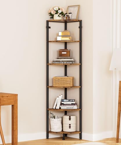 Yorbay Estantería esquinera con 6 estantes: estantería de almacenamiento multifuncional para cocina, salón, dormitorio, oficina, estantería de pie, estantería de baño, estantería de escalera, diseño