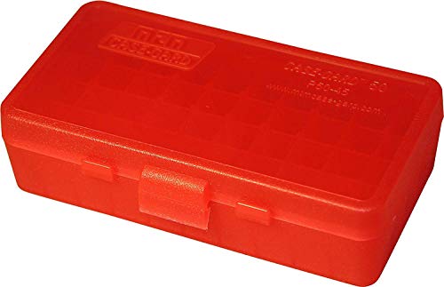 MTM Plastic Ammo Box, Clear RED 50 Round 40 S&W / 45 ACP (10)
