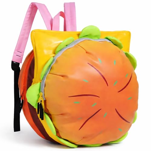Hkufpq Cheeseburger Backpack, Hamburger Food Shaped Novelty Backpack, Multi-Compartment Burger Daypack