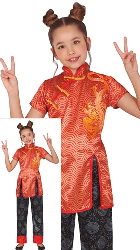 FIESTAS GUIRCA Disfraz Chino para Niña - Traje Tradicional Chino Rojo y Negro - Disfraces Japoneses para Niños y Niñas - Niñas Edad 7-9 Años