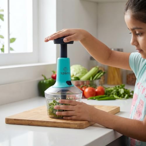 Image of Vegetable Chopper for Kitchen | Hand Chopper for Kitchen use Veg Cutter | Push Chopper 650ml Capacity | 3 Sharp Stainlee Steel Blades (Purple)