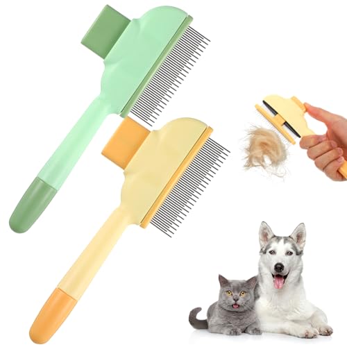 Hpmjz 2 Stück Fellbürste Katze Katzenbürste Selbstreinigender Flohkamm Selbstreinigende Haustierbürste mit Auslöseknopf Edelstahl-Metallzahnkamm für Hunde Reinigung Von Losem Verknotetem Fell