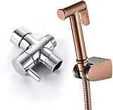 XCTLZG Handheld-Bidet-Sprayer für Toilette, Messing-Windel-Sprayer Tragbarer Badezimmer-Dusche-Bidet-Hahn Rose Gold Bidet-Sprayer Wasserhahn-Aufsatz mit G7/8 T-Ventil, 1,5 m Schlauch, Brausehalter