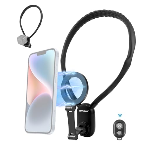 PULUZ �}�O�l�b�g���l�b�N�}�E���g �����R���t�� �n���Y�t���[ POV �B�e�p GoPro�AiPhone 15/14/13/12�AInsta360�AAce Pro�ADJI Osmo Action 4 �Ή� ���B��AVlog�A�X�|�[�c�A���s�ɑΉ�