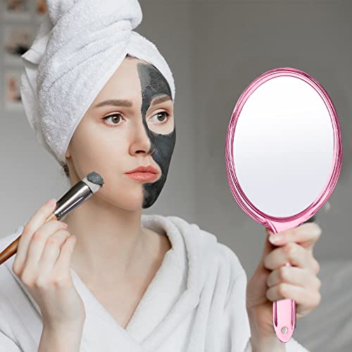 D Hand Mirror With Handle, Handheld Mirror Small Magnifying Mirror 1X 2X Doule Sided Handle Makeup Mirror, Acrylic Handheld Mirror Rounded Shape, Pink #TOP4
