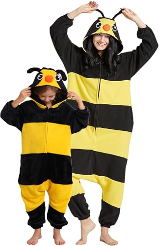 DarkCom Tier Cosplay Pyjama,Biene Eltern & Kinder Onesie, Weich und Bequem Schlafanzug,Perfekt Familienfest Halloeen & Weihnachten 8-9 Jahre