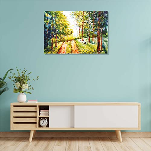 Image of RANGOLI 100% Cotton Stretched Canvas Painting 400 GSM, Framed Modern Art Forest Landscape Canvas Abstract Wall Art for Living Room, 3D Paintings for Wall Decor (18 x 30 Inch With Frame)