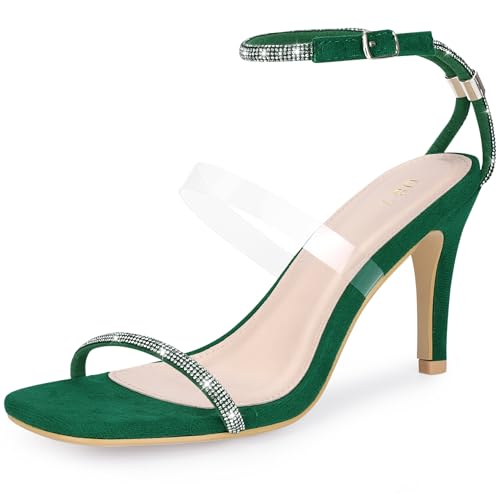 Allegra K Allegra K Women's Diamond Heels Square Toe Ankle Strap Stiletto Heels Green Sandal 9 M US