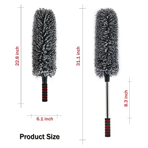 Amiss Soft Microfiber Car Duster, Long Unbreakable Extendable Handle, Dust Cleaning Brush, Duster For Car, Truck, Suv, Rv And Motorcycle, Car Interior Exterior Accessories - Grey #TOP3