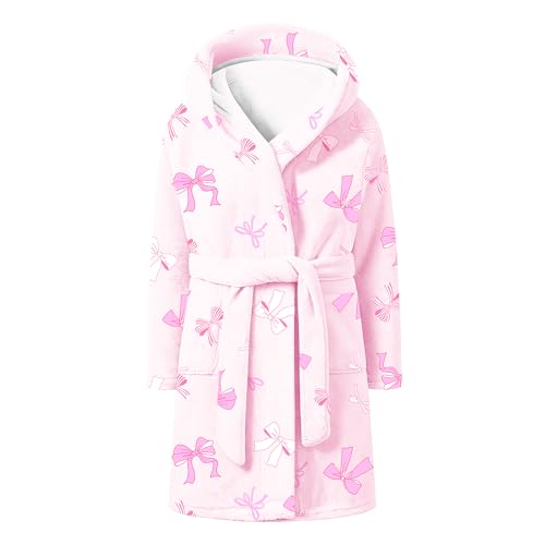 Image of Umeyda Girls Fleece Hooded Robes, Warm Printed Bath Robe for Kids Soft Fuzzy Bathrobe for Gifts
