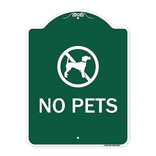SignMission Designer Series Sign - No Pets | Green & White 18" x 24" Heavy-Gauge Aluminum Architectural Sign | Protect Your Business & Municipality | Made in The USA