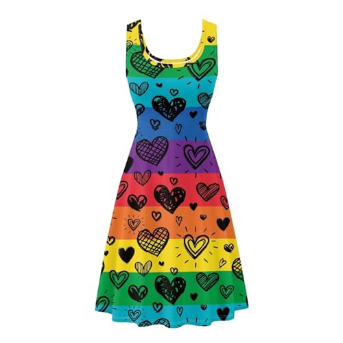 Image of TOADDITDO Women's Sleeveless O Neck Beach A-Line Party Coctail Tank Dresses Flared Sundress