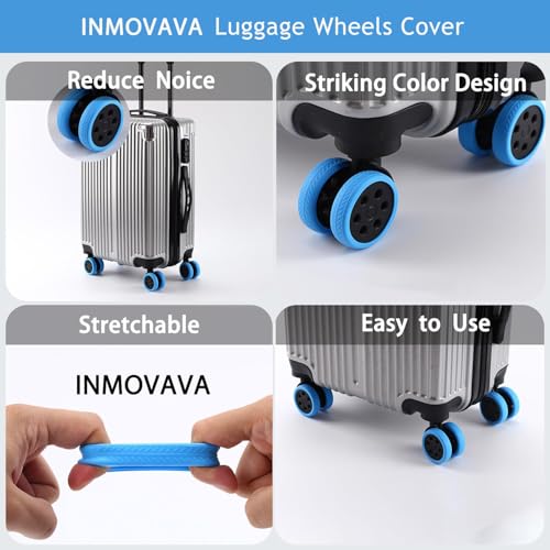 Luggage Wheel Covers for Suitcase-10 PCS Suitcase Cover Luggage Protectors for Most 8 Spinner Suitcases Office Chair Caster (Blue)4