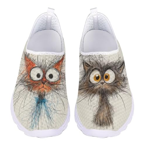 Coloranimal Messy Furry Cat Walking Shoes Mesh Sports Shoes Breathable Slip on Swim Beach Aqua Sneakers Breathable Running Sneakers Womens Casual Footwear
