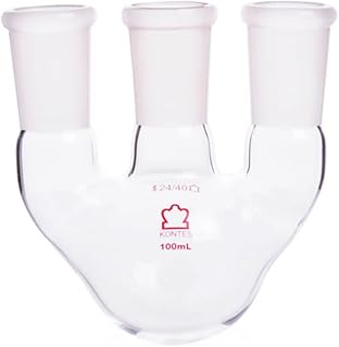 Kimble Chase KIMAX 606000-0224 Borosilicate Glass Three Vertical Neck Round Bottom Distilling Flask, Standard Taper Joints, 100 ml Capacity