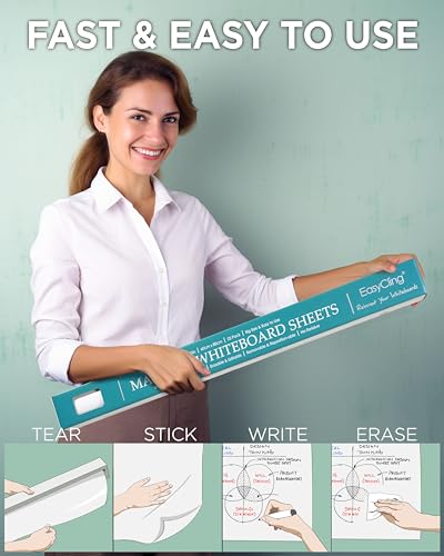 Magique Whiteboard Folie Selbstklebend - Elektrostatische Folie mit 25 Blatt & 1 Boardmarker Inkl, Abwischbar und Wiederbeschreibbar, Geeignet für alle glatten Flächen, 60x80cm