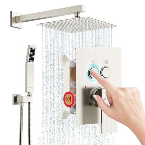 SR SUN RISE Shower System with Push Button Diverter, Wall Mounting Luxury 10 Inch Rain Shower Head with Handheld Spray, High Pressure Shower Faucet Combo Set with Rough-in Valve, Brushed Nickel by SR SUN RISE - Used condition - US$71.79