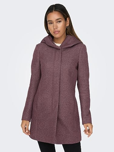 ONLY Damen Mantel Sedona Jacke mit großer Kapuze 15142911 Rose Brown Black/Rose Smoke, Größe S