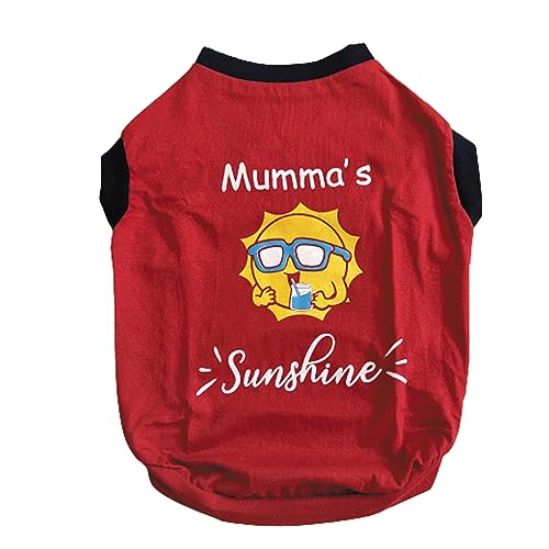 Image of WAGZY Cotton Blend Red Mumma's Sunshine Printed Stretchable T-Shirts For Puppies, Kitten, Dogs And Cats (10 inch Xxs) - 120 G