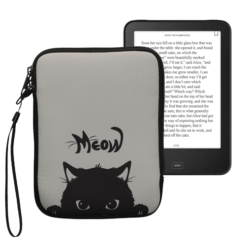 kwmobile Tasche für eReader - Neopren Hülle Schutzhülle Katze Meow Grau Schwarz - 17 x 12 x 2 cm Innenmaße