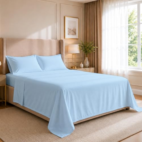 Cottingon Twin Sheet Set - 4 Piece 100% Cotton Bed Sheets, Fits Up to 15 Inch Deep Mattress, 39³ x 75³ Twin Size, Light Blue Solid