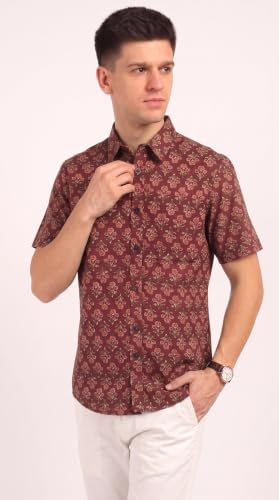 Image of BLOCKS OF INDIA Cotton Hand Block Print Half Sleeves Summer Shirt for Men