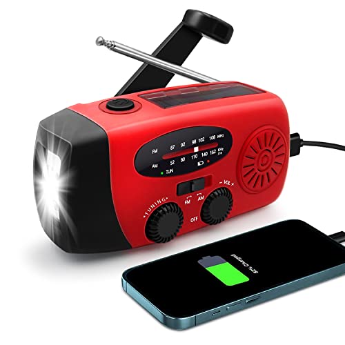 Corpower Portable Radio Solaire, FM/AM Petite Radio d'urgence avec 2000mAh Batterie Rechargeable/Manivelle/Lampe de Poche LED, idéale pour Urgences, Extérieur, Randonnée Cover