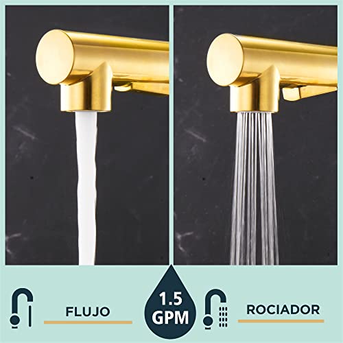 Miniatura 3 de Forious Grifo Cocina Extraible, Grifo Cocina Fregadero Con Ducha De 2 Modos De Rociado Giratorio A 360 Torneira Cozinha Monomando, Oro Cepillado