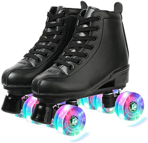 XUDREZ Classic Roller Skates High-Top Double-Row Leather Roller Skates for Women and Men (Black Flash Wheel,5)
