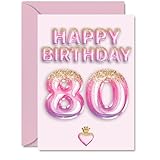 Stuff4 80歳の誕生日カード 男女兼用 - ピンク&パープルのグリッターバルーン - 80歳の男性/女性のおじいちゃん/叔母さん/乳母のおばあちゃんの誕生日カード、A5 Bdayグリーティングカード