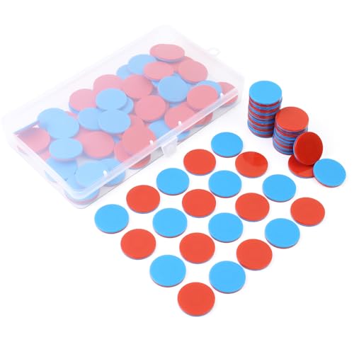 FORETOGO 100 Stück Wendeplättchen Rot Blau Plastik,Rechenplättchen Grundschule,Plastikchips für Lernspiele mit Aufbewahrungsbox,Rot-Blaue Zählchips für Kinder-Rechenaufgaben
