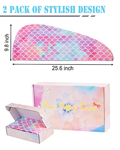 Ellewin Microfiber Hair Towel Wrap For Kids Girls 2 Pack Hair Turban Drying For Women Thanksgiving Day Gifts Set Absorbent Quick Dry Twisty Anti Frizz Towel For Curly Long Thick Hair (Mermaid) #TOP2