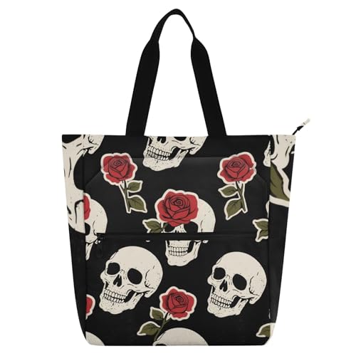 Bolsa de libros de tela lavable con diseño minimalista de rosas vintage y compartimento seguro