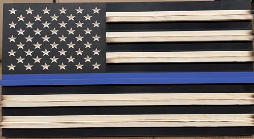 RyMar Custom Creations Medium black and white Rustic American Flag Challenge Coin Display Thin Blue Line