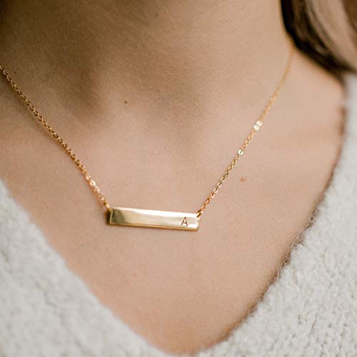 Momol Bar Pendant Initial Necklace, 18K Gold Plated Stainless Steel Bar Necklace Dainty Delicate Initial Necklace Simple Personalized Name Letter T Necklace For Women Girls #TOP1