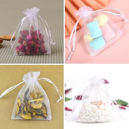 vaolmlop 100 Stück 10 * 12 cm Geschenk Hochzeit Säckchen,Organza Beutel Mit Kordelzug,Organza Säckchen Weiß Organzabeutel Schmucksäckchen Geschenktüten Für Hochzeit Oder Fest Party