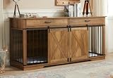 Dual Dog Kennel for 2 Medium Dogs, Wooden Furniture-Style Pet Crate with Removable Divider - 72.5 inch W Indoor Dog Cage Doubles as TV Stand & Display Shelf (Rustic Oak)