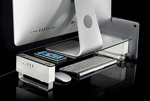 Mount-It! Glass Monitor Stand With 3 Usb Ports | Desktop Riser Fits 24, 27, 30, 32 Inch Screens, 66 Lbs Capacity #TOP2