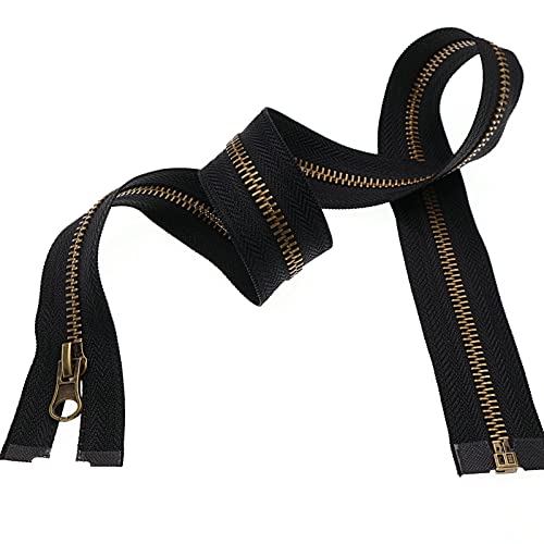 Leekayer 2pcs #5 24 Inch Metal Zippers for Jackets Sewing Coats Crafts Antique Brass Separating Zipper 60CM Metal Zipper Heavy Duty (24\" Antique Brass) - Thumbnail 6
