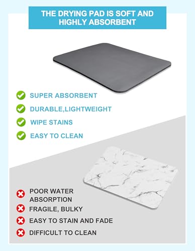 Dish Drying Mat for Kitchen Counter, 12\"x19\" Dish Drying Pad with Non-slip Rubber Backed, Hide Stain Anti Absorbent for Kitchen Counter, Drying Mat for Coffee Machine Dish Rack (Grey) - Thumbnail 3