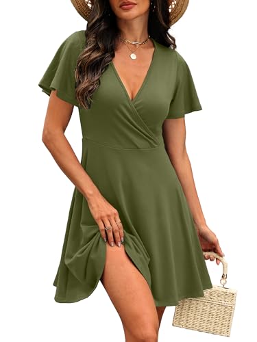 Image of RUMIA Women Casual Dresses Wrap V Neck Dress A-Line Summer Sundress Fashion
