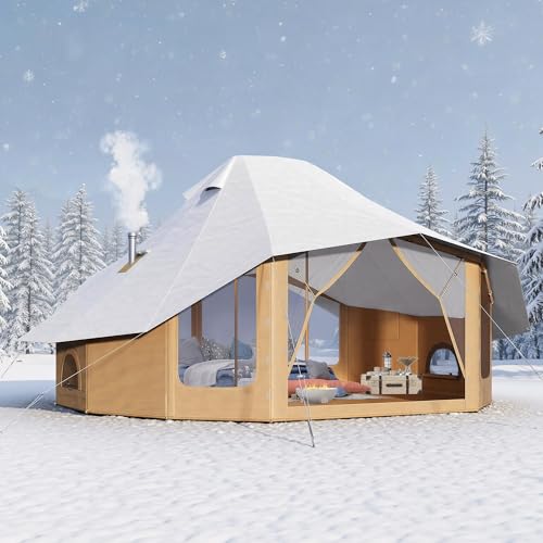 SPECRAFT Canvas Bell Yurt Tents for Camping, Waterproof Glamping Tent with Stove Jack, Breathable...