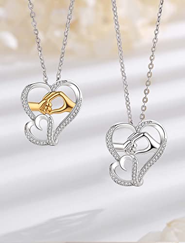 Foto von INFUSEU Mutter Tochter Kette, 925 Silber Anhänger Mama Tochter Geschenk Stiefmutter Sohn Kind Halkette Schmuck Hand In Hand Golden Geschenk Für Mama Frauen Unsere Dame