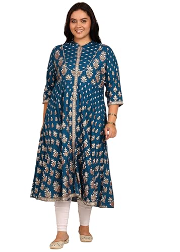 Image of Yash Gallery Women's Rayon Relaxed Fit Anarkali Floral Printed Kurta