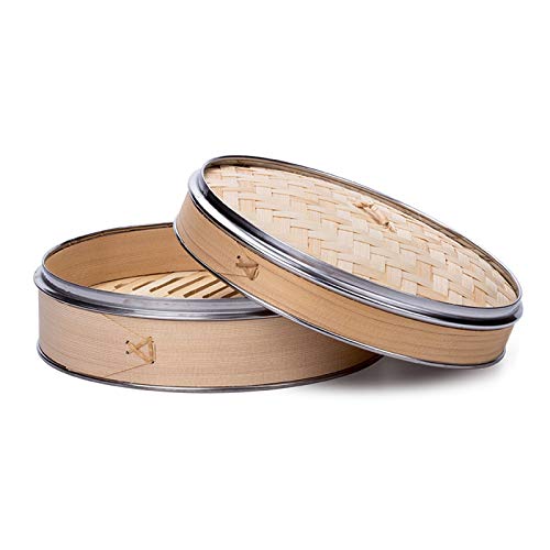 Vaporizador De Bambú, Cestas De Vapor Hecho A Mano Canasta De Cocina De Madera Con Tapa De Vapor Conjunto De Acero Inoxidable Reforzado Para Albóndigas Vegetales Tenue,Azul